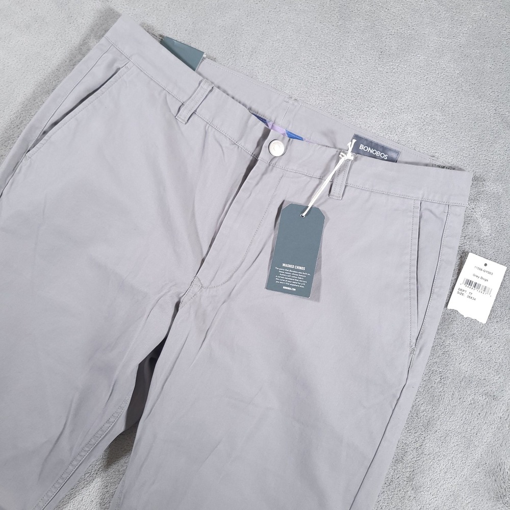 Bonobos Pants Mens 35x34 Grey Dogs Washed Chinos Straight Leg Cotton Casual New